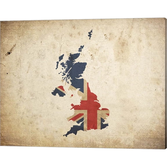 Map with Flag Overlay United Kingdom by Color Me Happy, Canvas Wall Art, 20W x 16H
