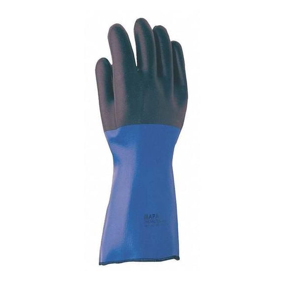 Mapa Chemical Resistant Gloves, Neoprene, 17 in L, Blue/Black, 10, 1 PR 338600