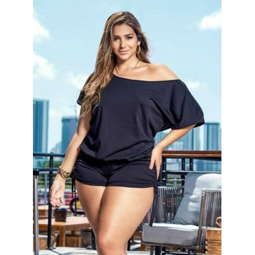 Mapale 5736X Plus Size Loose Fit Romper With Drawstring