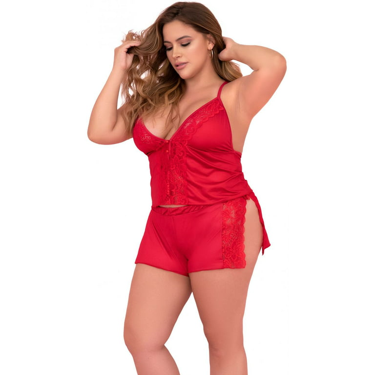 Mapale 7417X Plus Size Floral Lace Top and Cheeky Sleep Shorts 