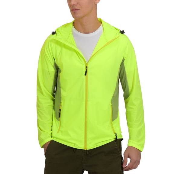 Mapamyumco Men's Breathable Lightweight Summer Jacket for Running Cycling, Packable Windbreaker with Hood Size L