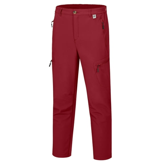 Mapamyumco Men's Hiking Pants Softshell Pants, Insulated Snow Pants Fleece Lined Ski Pants Thermal Windproof Water Resistant Red L