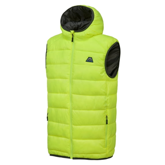 Mapamyumco Men’s Lightweight Puffer Vest with Hood, Water-Resistant Sleeveless Jacket for Hiking Ski Fluorescent Yellow 3XL