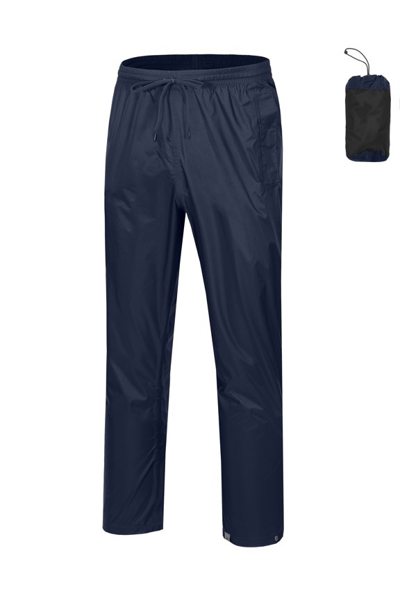Mapamyumco Men's Rain Pants Packable Waterproof Hiking Pants Windproof Breathable Outdoor Rain Over Pants Navy XL