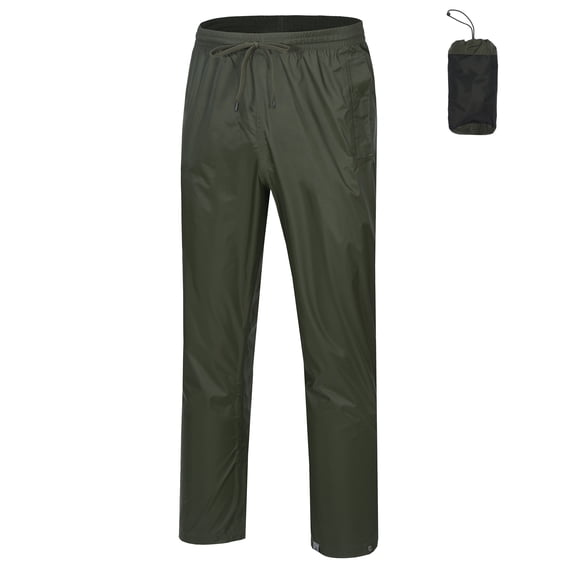 Mapamyumco Men's Rain Pants Packable Waterproof Hiking Pants Windproof Breathable Outdoor Rain Over Pants Rifle Green XXL