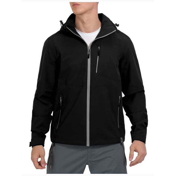 Mapamyumco Men's Waterproof Windproof Light Jacket, Breathable Stretch Rain Jacket Removable Hood for Hiking Travel Golf Dark Grey 2XL