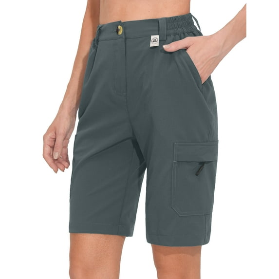 Mapamyumco Women's 10 Inch Inseam Hiking Cargo Shorts Quick Dry Lightweight Golf Shorts Bermuda for Summer Travel Size L