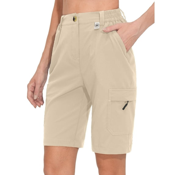 Mapamyumco Women's 10 Inch Inseam Hiking Cargo Shorts Quick Dry Lightweight Golf Shorts Bermuda for Summer Travel Size S