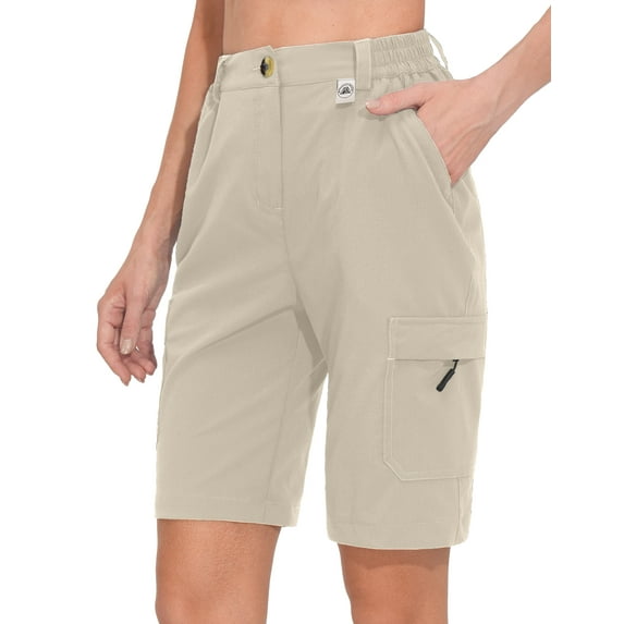 Mapamyumco Women's 10 Inch Inseam Hiking Cargo Shorts Quick Dry Lightweight Golf Shorts Bermuda for Summer Travel Size S