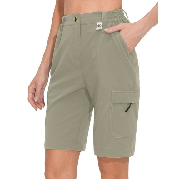 Mapamyumco Women's 10 Inch Inseam Hiking Cargo Shorts Quick Dry Lightweight Golf Shorts Bermuda for Summer Travel Size S