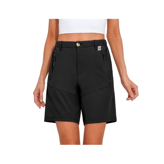 Mapamyumco Women’s Hiking Shorts Quick Dry Stretch for Golf Outdoor Camping Travel, Zipper Pockets Black XS