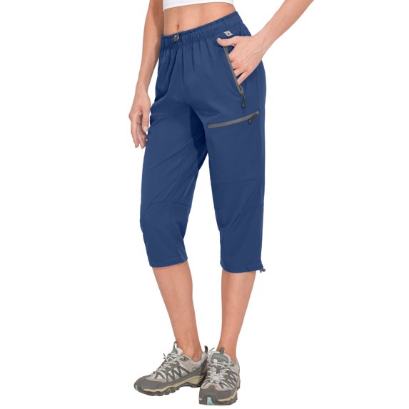 Mapamyumco Women's Quick Dry 3/4 Pants Capri Shorts Lightweight Hiking Travel Casual Size L