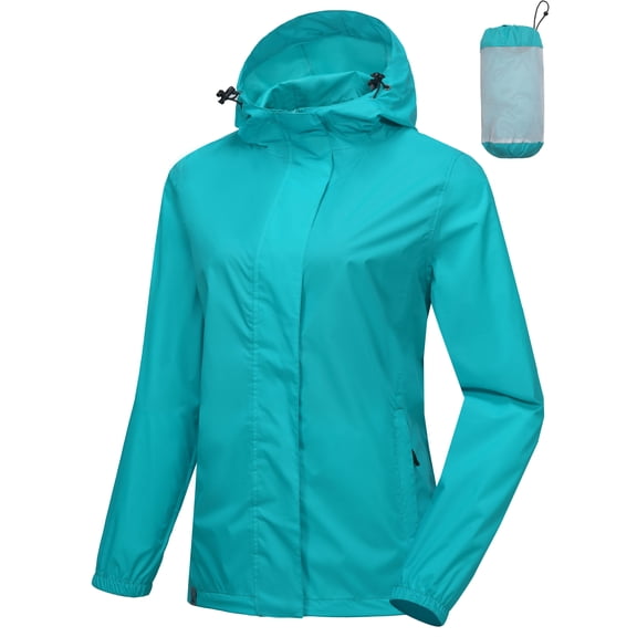 Mapamyumco Women's Rain Jacket Waterproof Hooded Outdoor LightWeight Rain Shell Coat Packable Scuba Blue XL