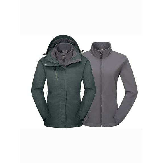 Mapamyumco Women's Ski Jacket 3-in-1 Waterproof Warm Winter Coat, with Inner Softshell Thermal Jacket for Rain Snow Hiking Size XL