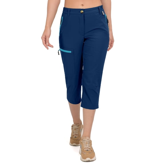 Mapamyumco Women's Ultra Breathable Lightweight Quick Dry Capri Pants Slim Golf Hiking Navy L