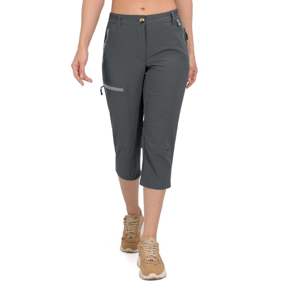 Mapamyumco Women's Ultra Breathable Lightweight Quick Dry Capri Pants Trekking Golf Grey XL