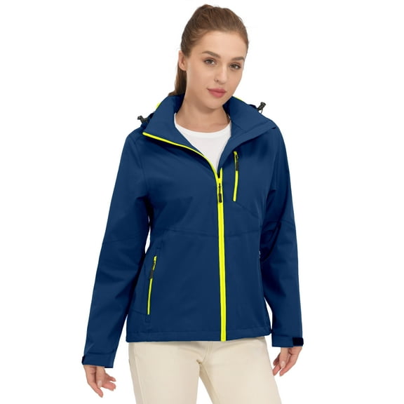 Mapamyumco Women's Waterproof Breathable Stretch Light Rain Jacket Windproof Hooded Raincoat for Snow Hiking Size S