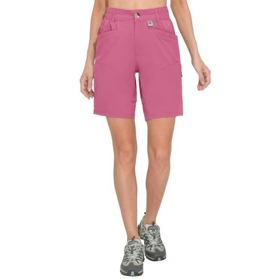 Mapamyumco Womens Hiking Cargo Shorts, Quick Dry 9 Inch Cargo Shorts Women for Golf Hiking Travel, Stretch Lightweight with 9 Pockets Sangria Sunset M