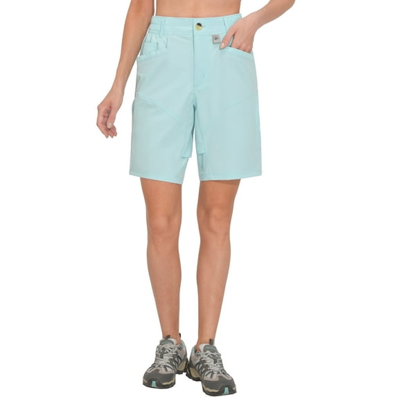 Mapamyumco Womens Hiking Cargo Shorts, Quick Dry 9 Inch Cargo Shorts Women for Golf Hiking Travel, Stretch Lightweight with 9 Pockets Blue XS