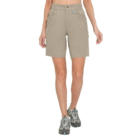 Mapamyumco Womens Hiking Cargo Shorts, Quick Dry 9 Inch Cargo Shorts Women for Golf Hiking Travel, Stretch Lightweight with 9 Pockets Khaki XXL