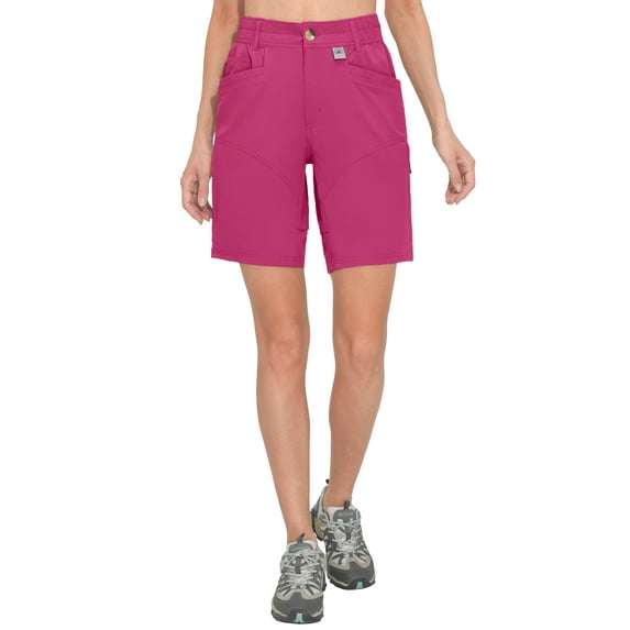 Mapamyumco Womens Hiking Cargo Shorts, Quick Dry 9 Inch Cargo Shorts Women for Golf Hiking Travel, Stretch Lightweight with 9 Pockets Red XS