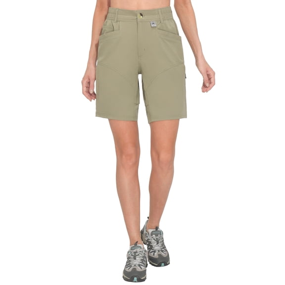 Mapamyumco Womens Hiking Cargo Shorts, Quick Dry 9 Inch Cargo Shorts Women for Golf Hiking Travel, Stretch Lightweight with 9 Pockets Sage L