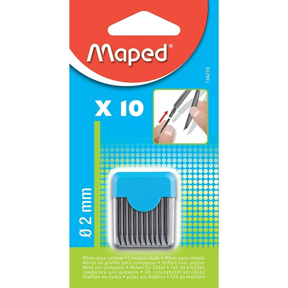 Maped 2mm Compass Leads in Reusable Storage Container, 10 Pack