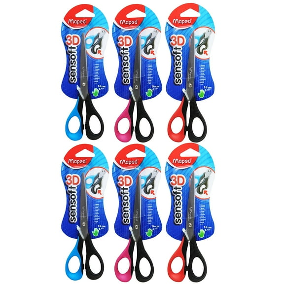Maped 6" Sensoft Scissors for Lefties Pointed Tip Assorted Colors Pack of 6 (MAP696510-6)