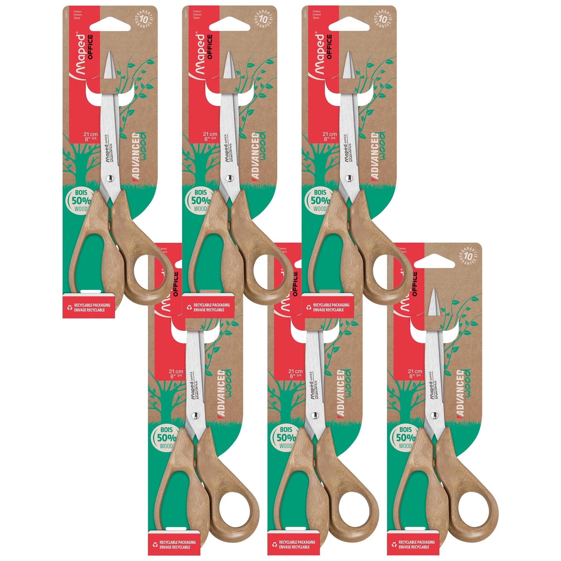 Maped Advanced Eco-Friendly Multipurpose 8-1/4" Scissors, Pack of 6