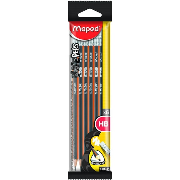 Maped Black'Peps Triangular Graphite #2 Pencils, Pack of 6