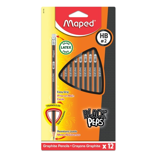 Maped Black' Peps Triangular Graphite Pencils, 12 Pieces