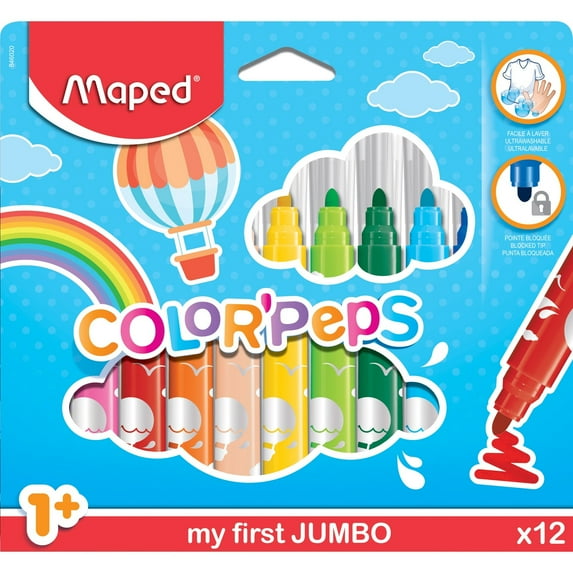 Maped Color'Peps Jumbo Markers, 0.5 mm Point, Assorted Colors, 12 Count, 12 Pack