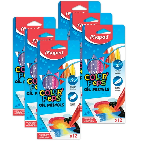 Maped Color'Peps Triangular Oil Pastels, 12 Per Pack, 6 Packs