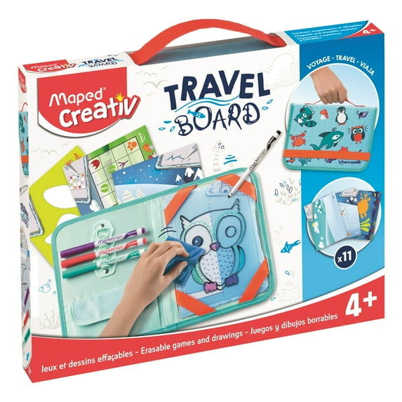 Maped Creativ Transparent Travel Board, Drawing Kit in Reusable Carrying Case, 18 Piece Set