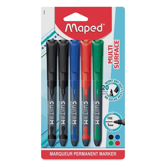 Maped Custom Permanent Markers - Assorted Colors, Set of 5
