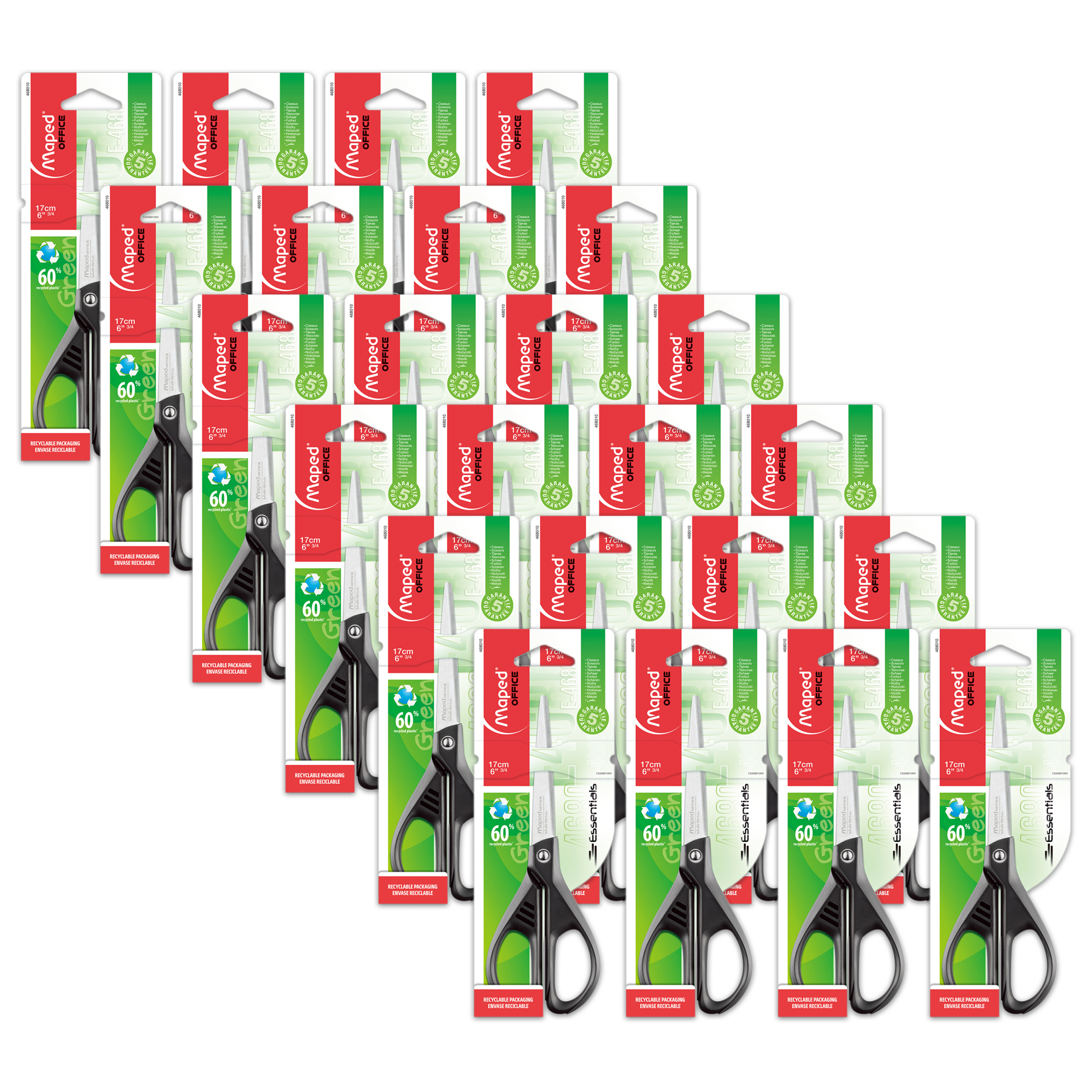Maped Essentials Eco-Friendly Multipurpose Scissors 6.75", Pack of 24