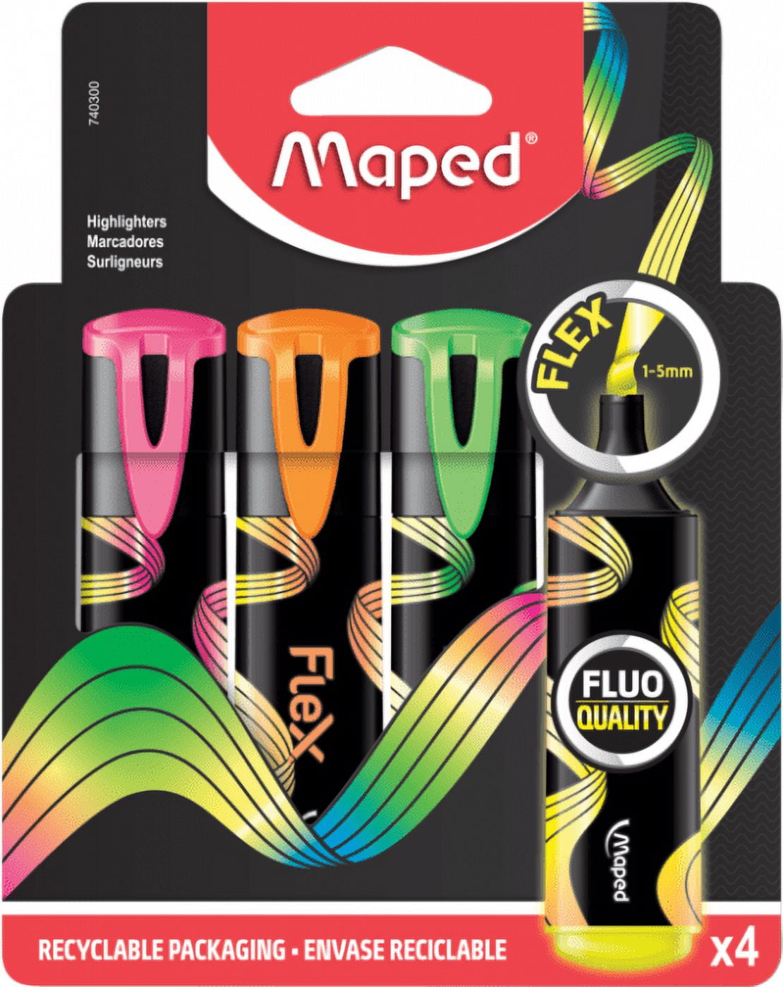 Maped Flex Tip Highlighter 4 Count Set with Assorted Colors