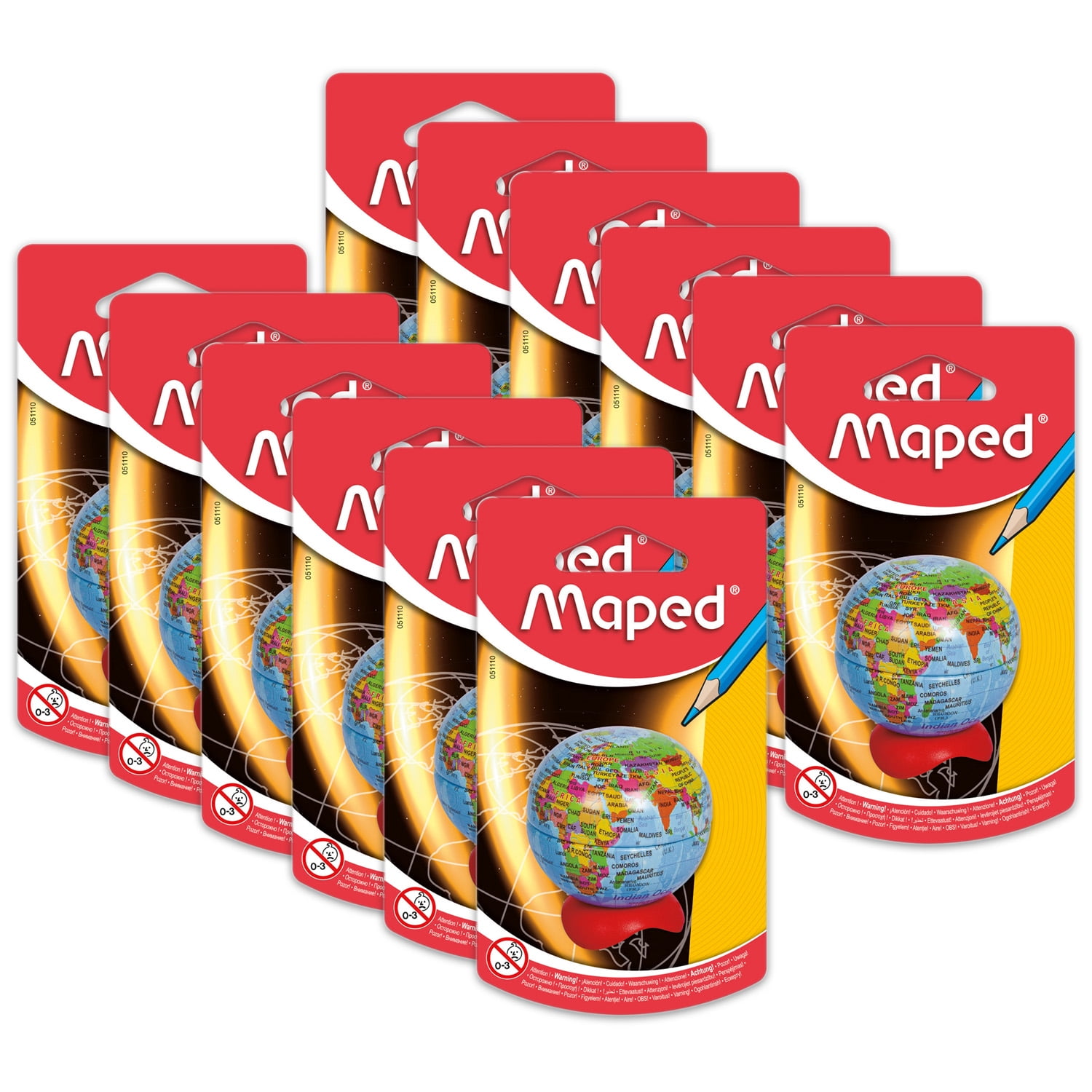 Maped Globe 1-Hole Metal Canister Pencil Sharpener, Pack of 12