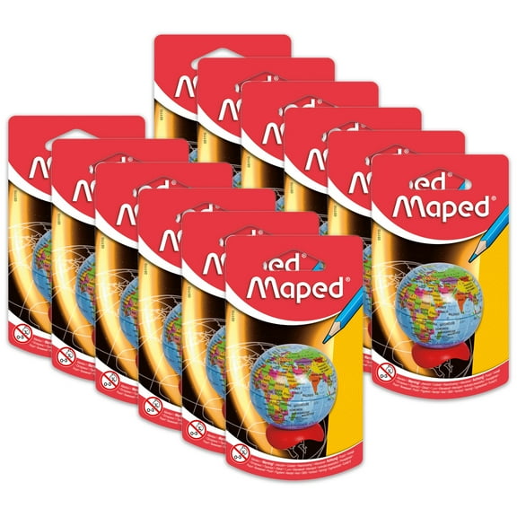 Maped Globe 1-Hole Metal Canister Pencil Sharpener, Pack of 12