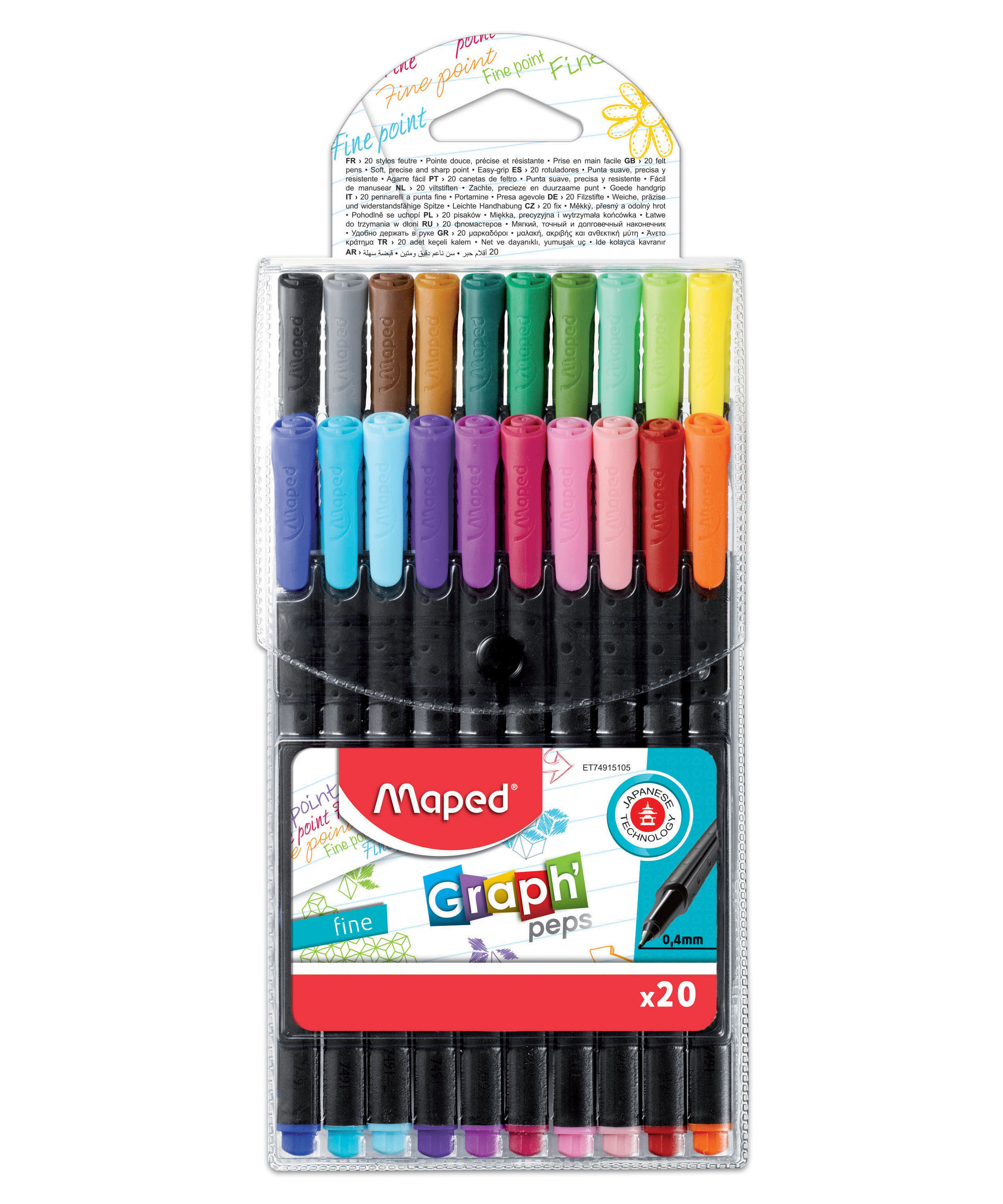 Maped Graph'Peps Fine Tip Triangular Felt Pens in Reusable Case - 20 Assorted Colors - image 1 of 7