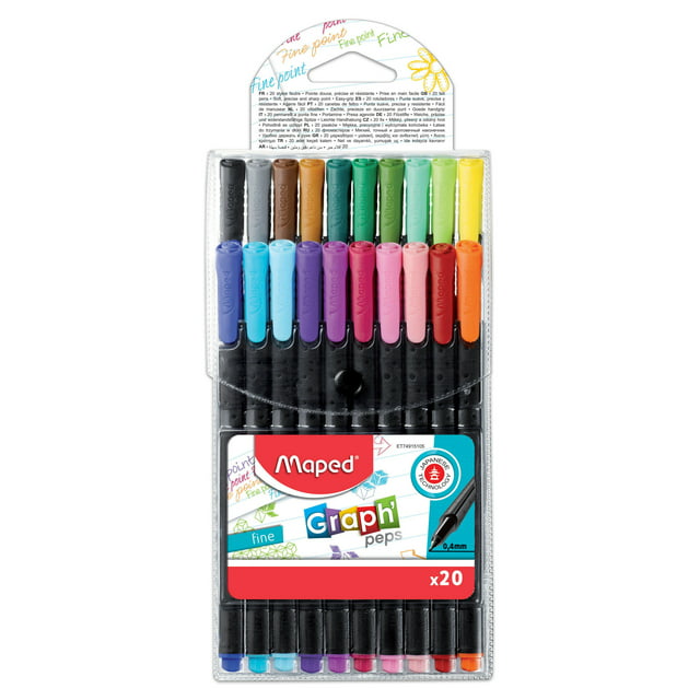 Maped Graph'Peps Fine Tip Triangular Felt Pens in Reusable Case - 20 Assorted Colors