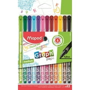 Maped GraphPeps Medium Tip Triangular Felt Pens in Reusable Case - 12 Colors, Multi-Color