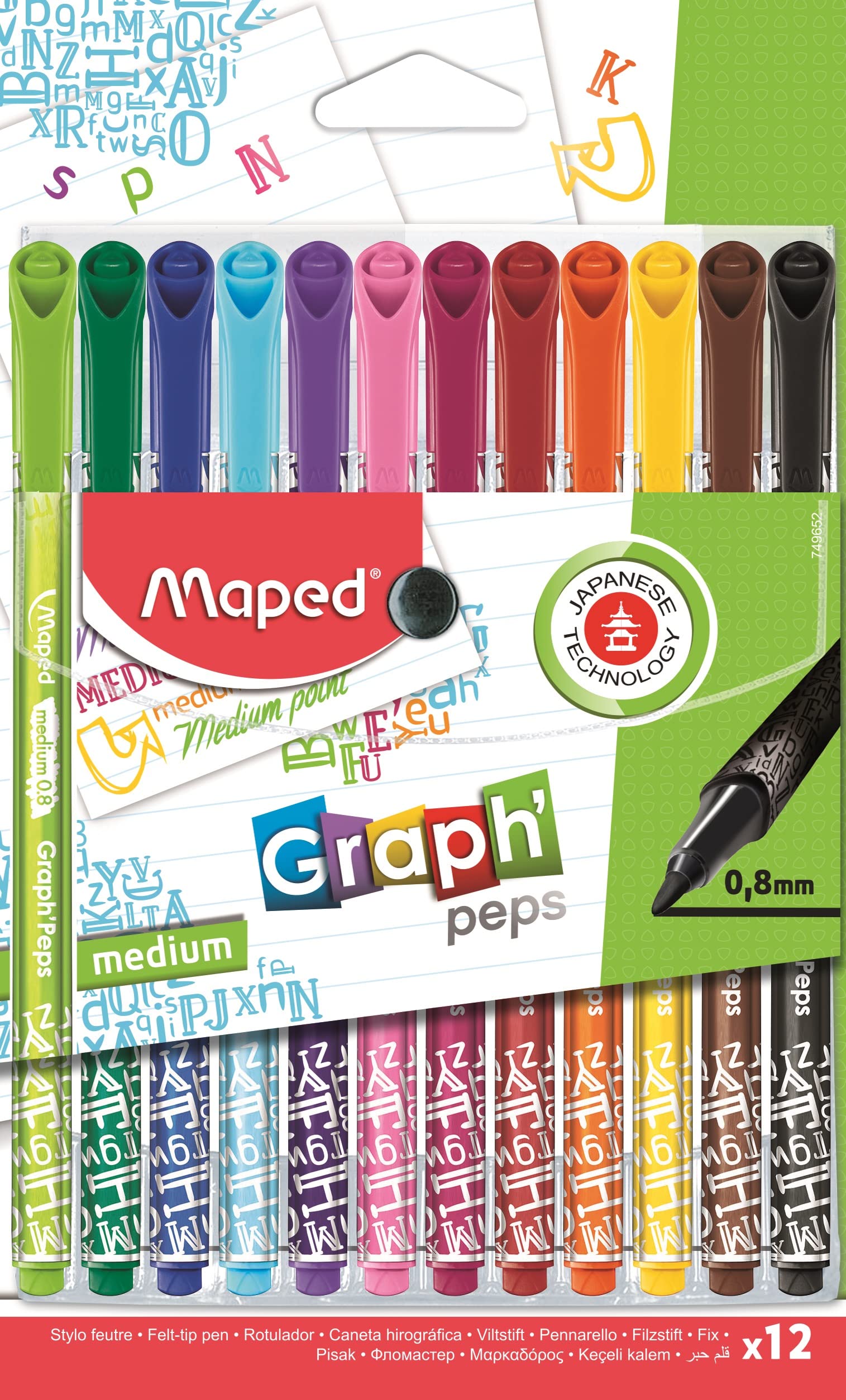 Maped Graph'Peps Medium Tip Triangular Felt Pens in Reusable Case - 12 Colors, Multi-Color - image 1 of 7