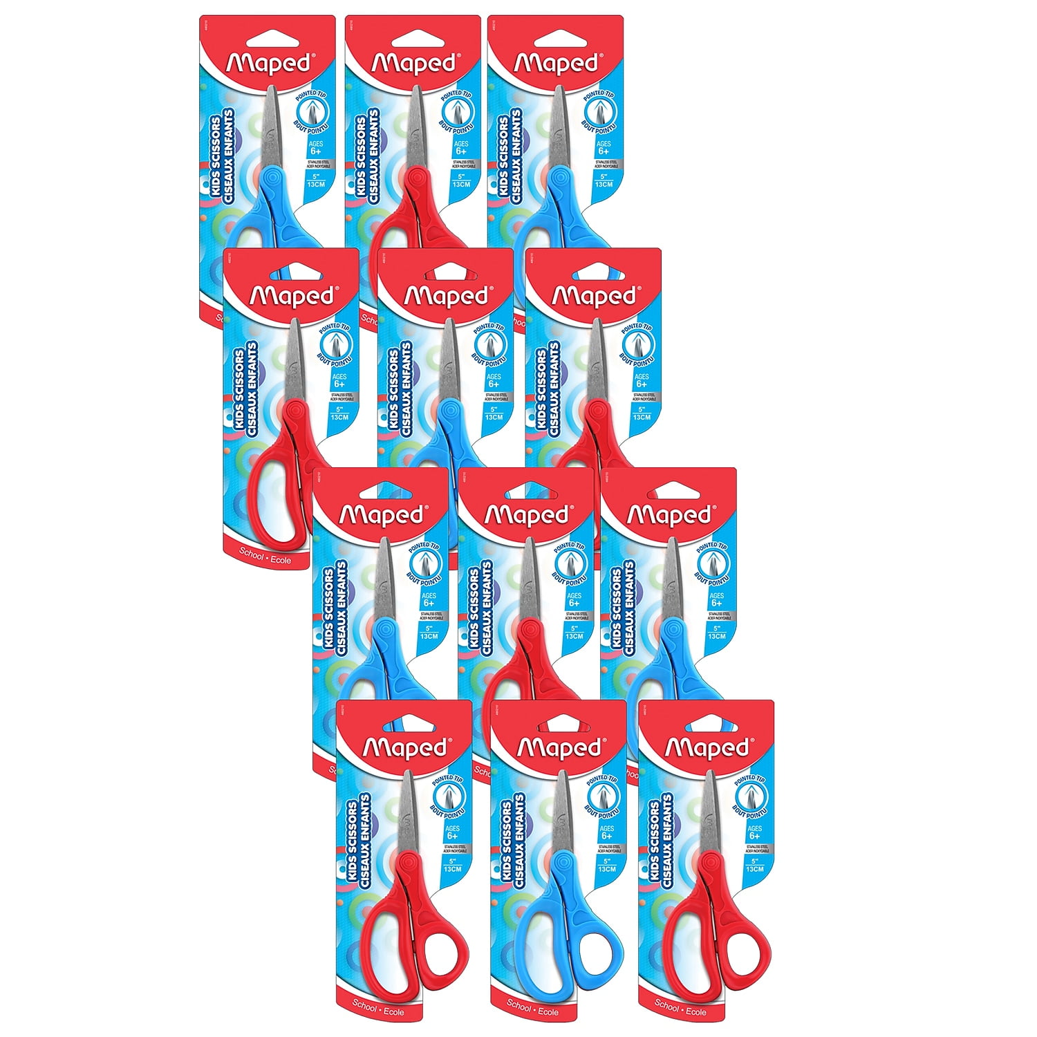 Maped Helix MAP480210-12 5 in. Essentials Kids Scissors Point, Assorted Color - 12 Each