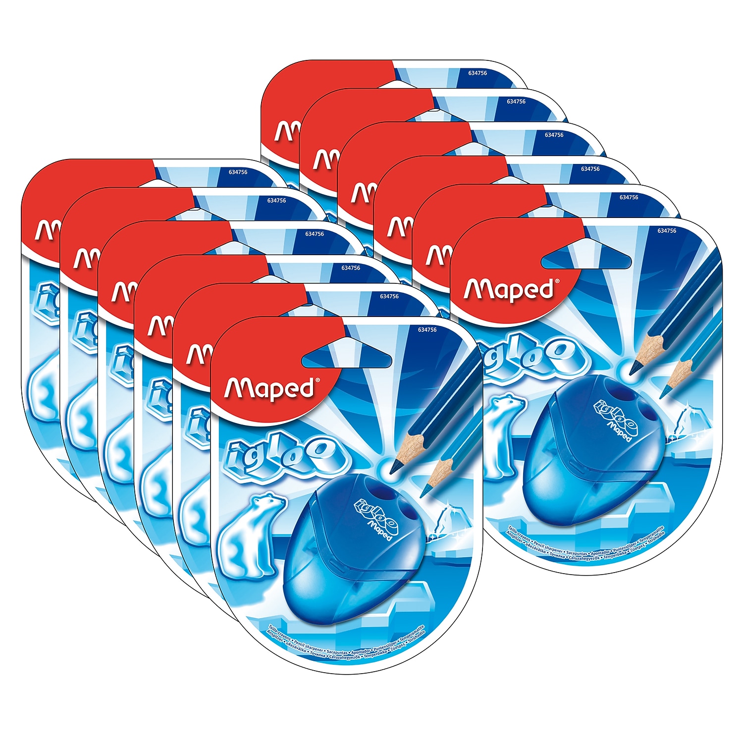 Maped I-Gloo 2 Hole Pencil Sharpener, Pack of 12