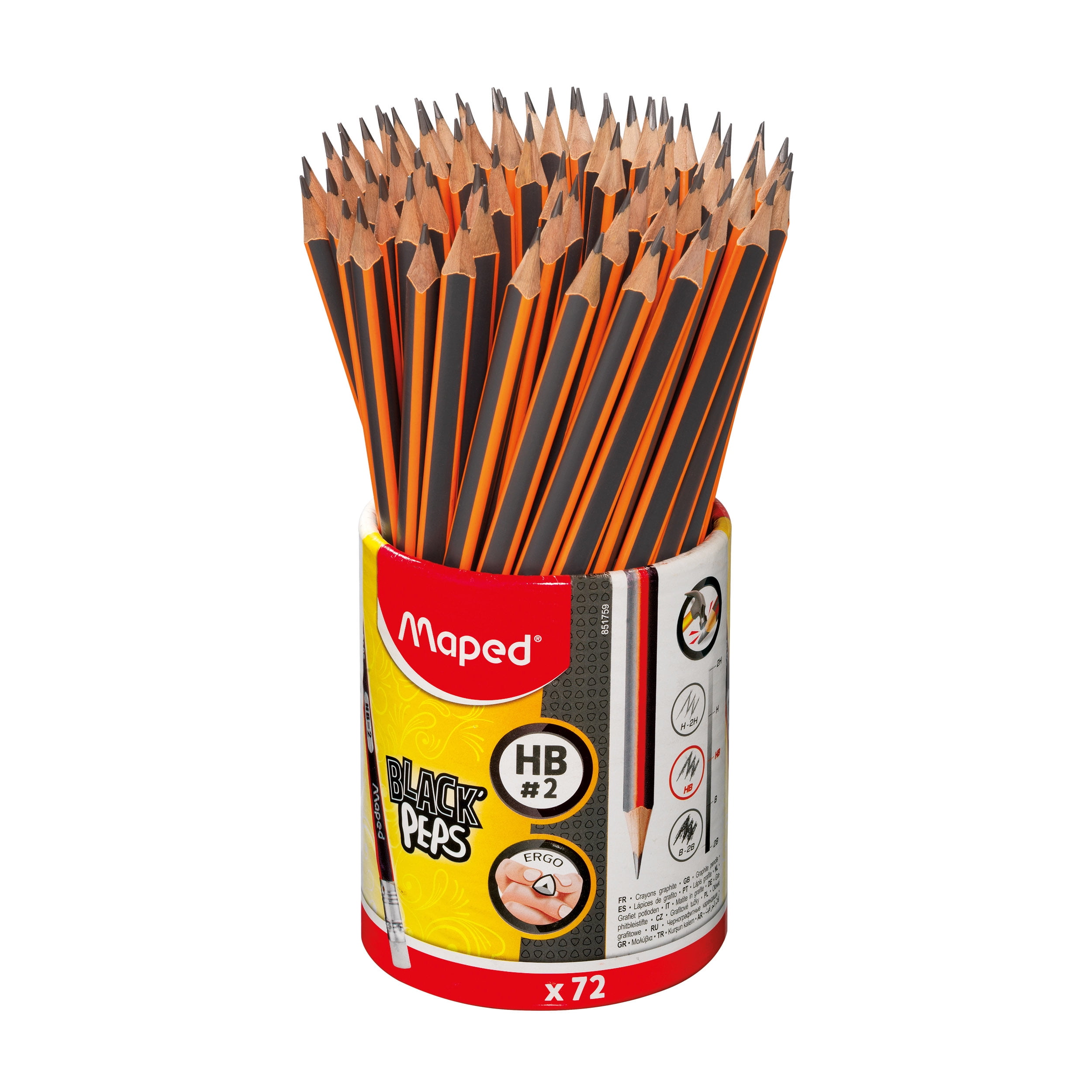 Maped Pre-sharpened Triangular Graphite #2 Pencils in Reusable Cup - 72 Pack