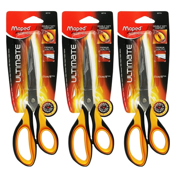 Maped 8" Ultimate Scissors With Double Soft Rings, Pack of 3