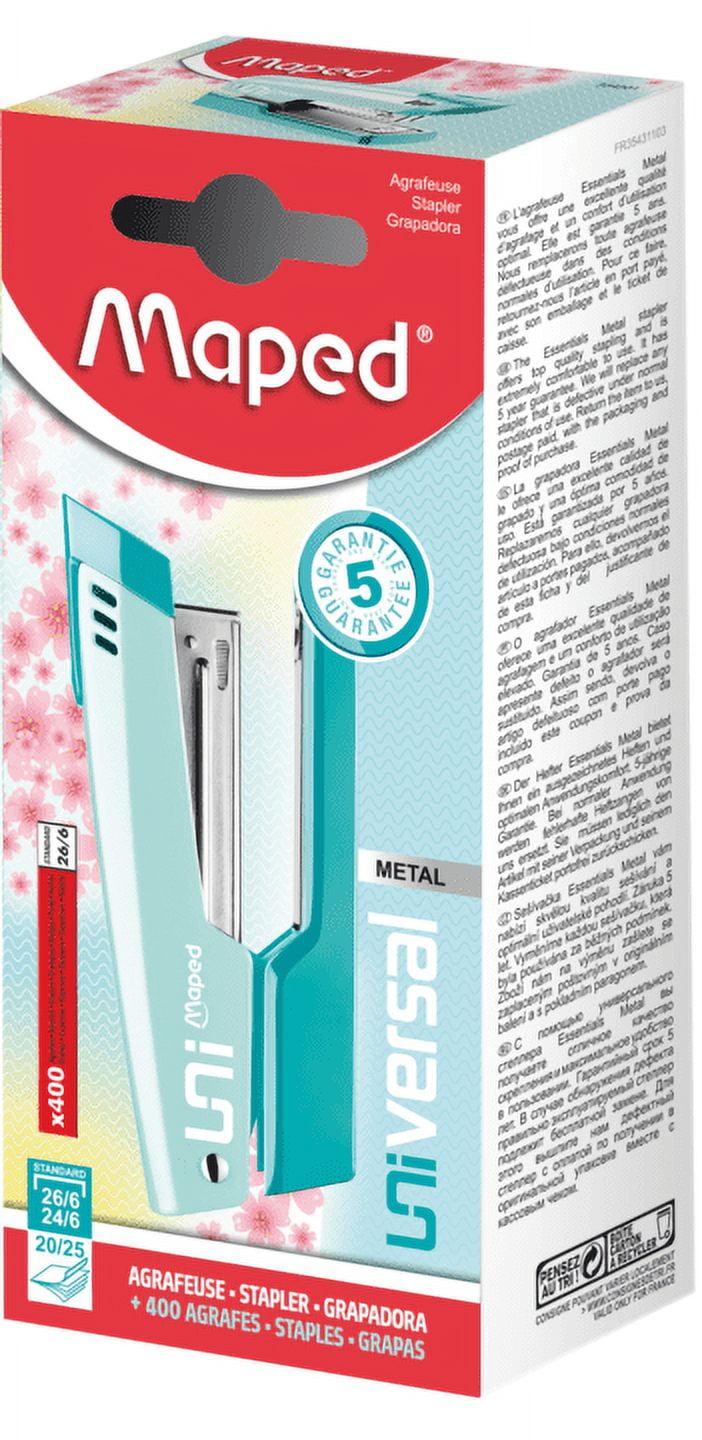 Maped Universal Stapler Pastel, 20 to 25 Sheet Use, 400 Staples Included, Easily Link Documents or Crafts