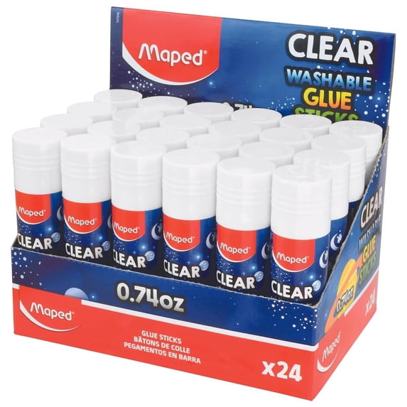 Maped Washable 0.74 oz. Clear Glue Sticks 24-Count Package