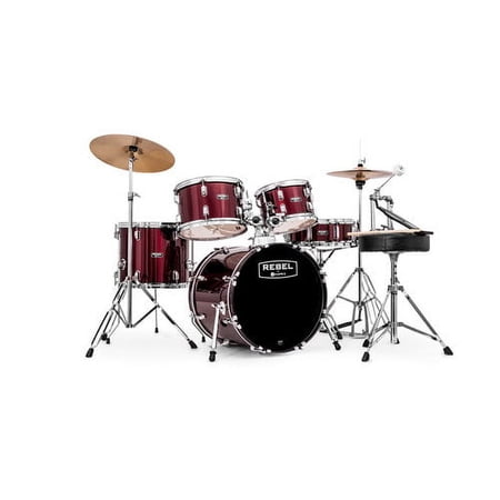 Mapex RB5294FTCDR Rebel 22" Bass Drum 5-Piece Drumset w/ Hardware & Cymbals - Dark Red